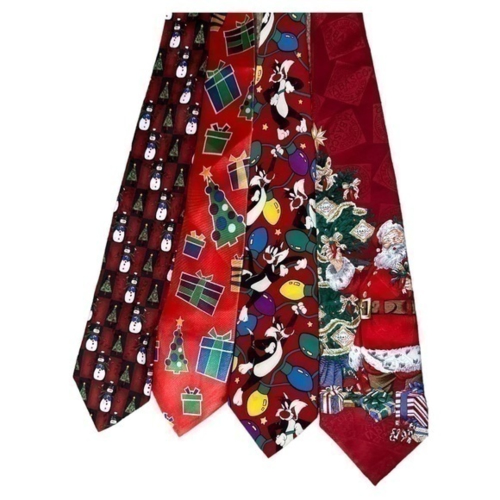 Lot of 4 Christmas ties, Tabasco, Looney Tunes, Yule Tie Greetings
